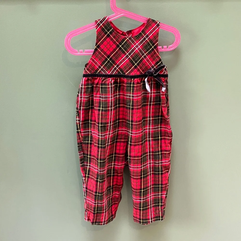 Vintage OshKosh Bgosh‎ Baby Girl Plaid Jumper Romper Holiday Christmas 24 Months